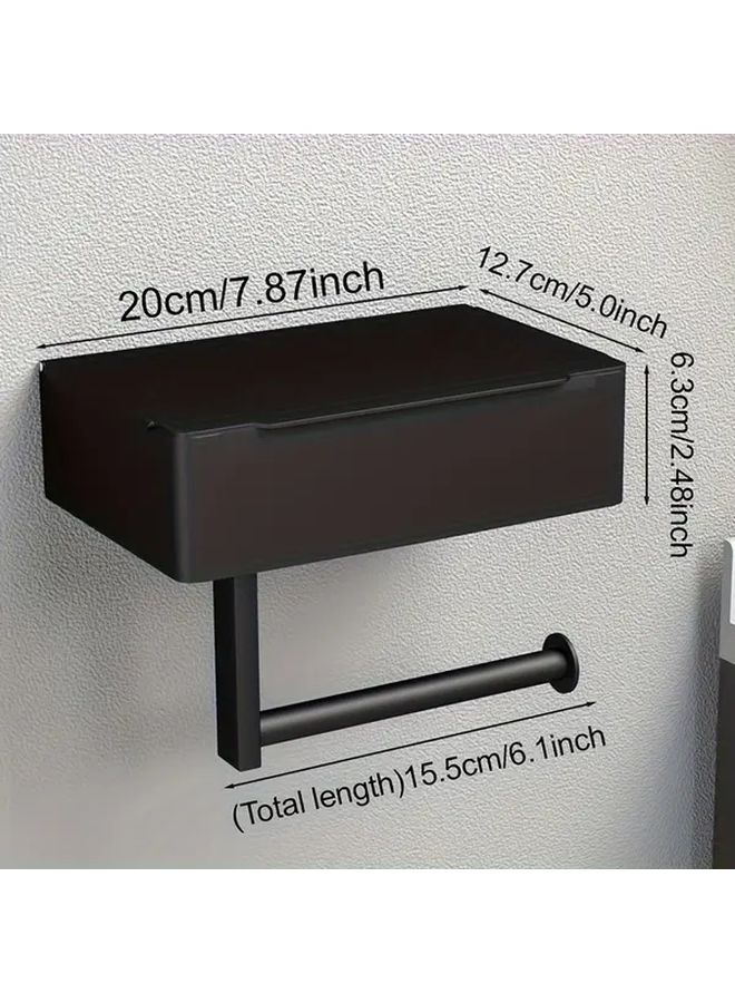 Flat B Style Black Self Adhesive Wall Mounted Toilet Paper Holder With Smartphone Stand No Drill Bathroom Privacy Design For Wet Wipes And Tissues Durable Construction - Image 3