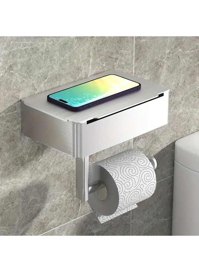 Flat B Style Black Self Adhesive Wall Mounted Toilet Paper Holder With Smartphone Stand No Drill Bathroom Privacy Design For Wet Wipes And Tissues Durable Construction - Image 1