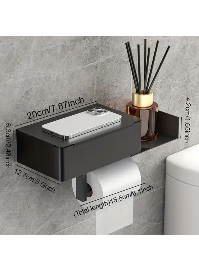 Flat B Style Black Self Adhesive Wall Mounted Toilet Paper Holder With Smartphone Stand No Drill Bathroom Privacy Design For Wet Wipes And Tissues Durable Construction - Image 4