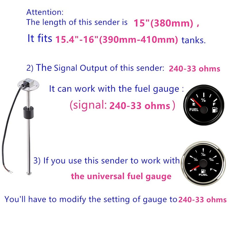 100TECH Stainless Steel Fuel Sending Unit for Marine, Truck, RV - 240-33 Ohms, 15" - Image 5
