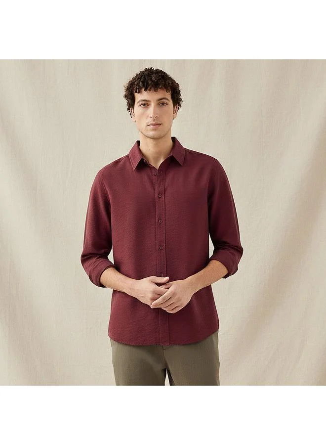 Splash FAV Men Regular Fit Collared Crinkle Texture Long Sleeves Shirt