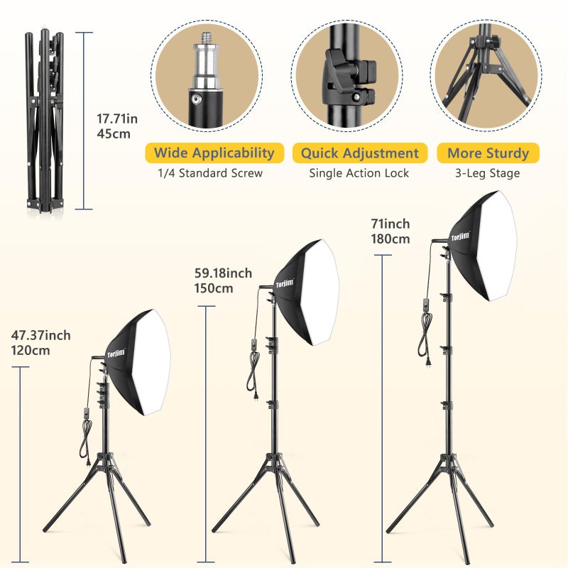 Torjim Softbox Photography Lighting Kit, 20'' x 20'' Professional Softbox Lighting Kit with 85W 3000-7500K LED Bulbs, Studio Lights for Photography/Video Recording/Live Streaming - Image 3