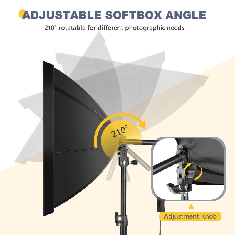 Torjim Softbox Photography Lighting Kit, 20'' x 20'' Professional Softbox Lighting Kit with 85W 3000-7500K LED Bulbs, Studio Lights for Photography/Video Recording/Live Streaming - Image 5