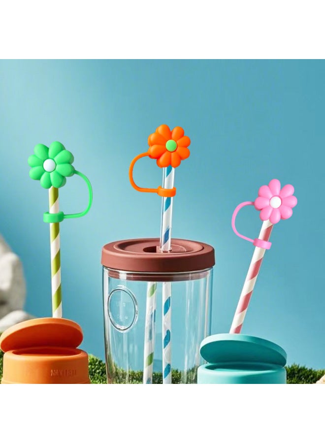 Food Grade Silicone Straw Cap Flower Bottle Cap Shape Silicone Straw Plug 10mm Straw Dust Cap Dust Plug-Color:Kettle Dark Green - Image 2