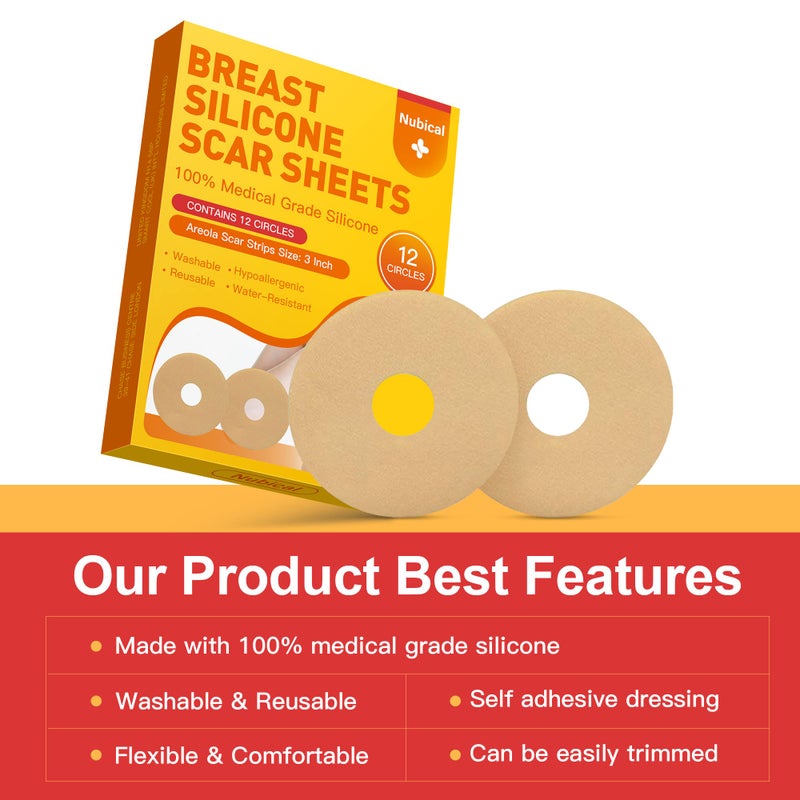 Nubical Silicone Scar Sheets for Breast 12 Pack - Medical Scar Removal Sheets - Silicone Sheet Breast Post Surgery Supplies for Scars Treatment - Areola Gel Circles (3 IN) - Image 2