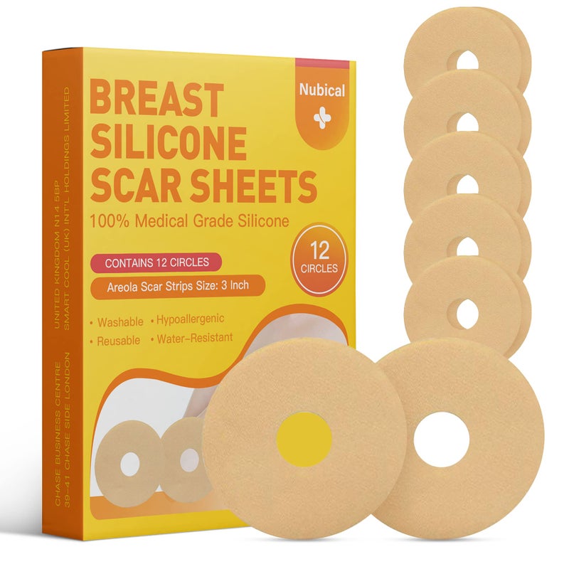 Nubical Silicone Scar Sheets for Breast 12 Pack - Medical Scar Removal Sheets - Silicone Sheet Breast Post Surgery Supplies for Scars Treatment - Areola Gel Circles (3 IN) - Image 1
