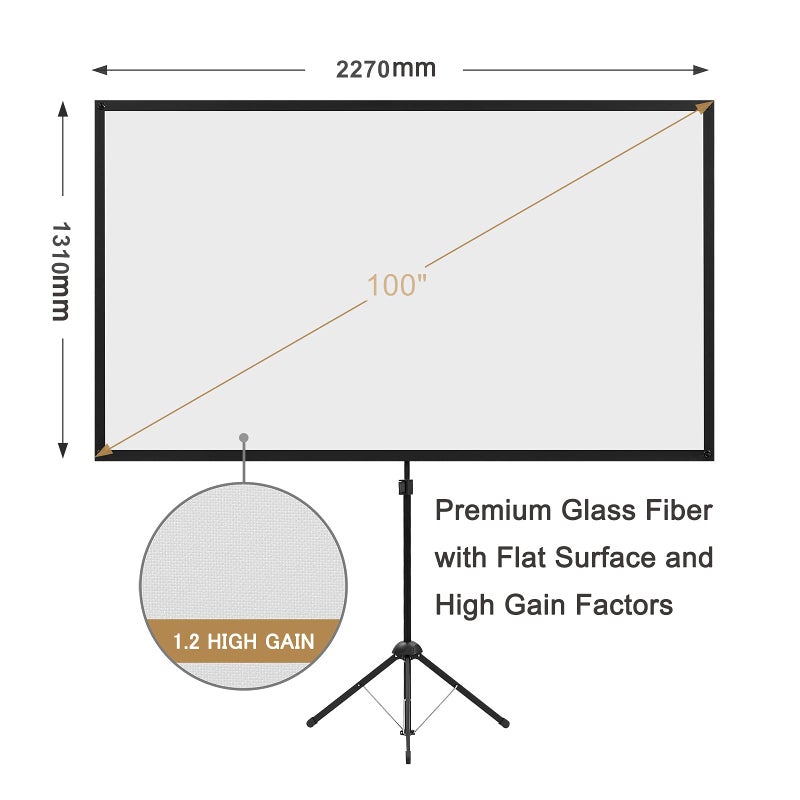 excelimage Projector Screen with Stand, 100 Inch Outdoor Projection Screen 16:9 and Tripod Stand, Portable Projector Screen, 1.2 Gain, Lightweight and Compact, Easy Setup, Idea for Home Cinema, Backyard Party. - Image 2