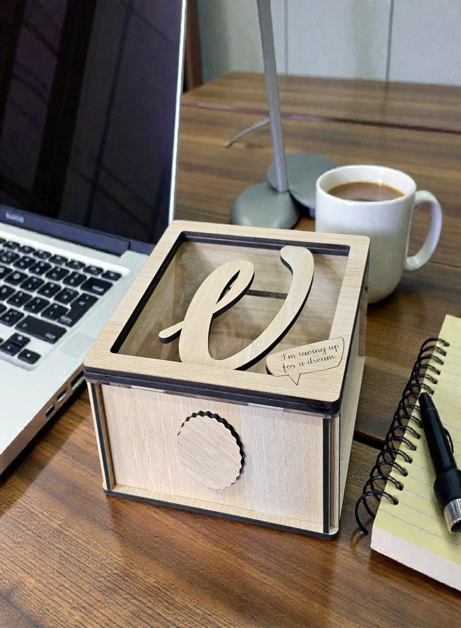 LACUM® Letter Piggy Bank - Custom Wooden Money Bank for Kids & Adults - Sunmica Coated Engineering Wood with Transparent Acrylic Front - Unique Gifts (Letter V) - Image 2