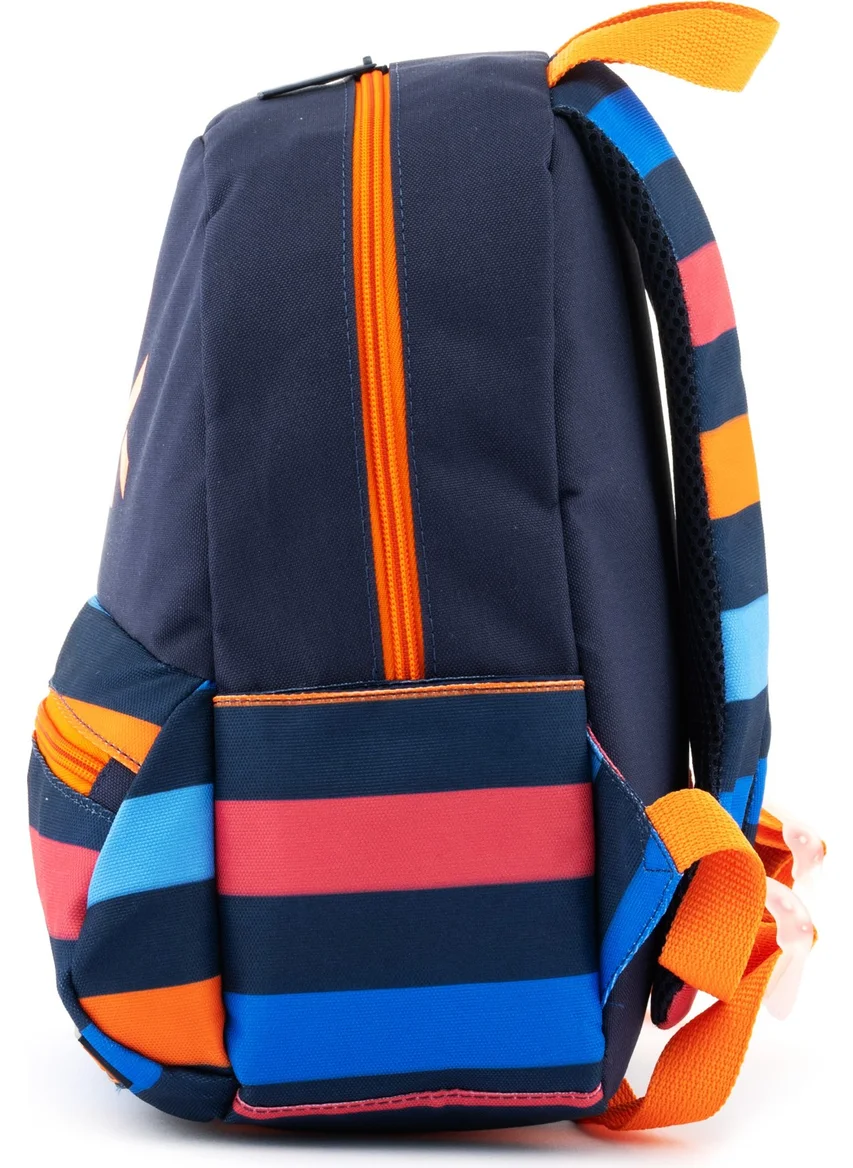 UNITED COLORS OF BENETTON Striped and Iconic Logo Printed Boy Kindergarten Bag