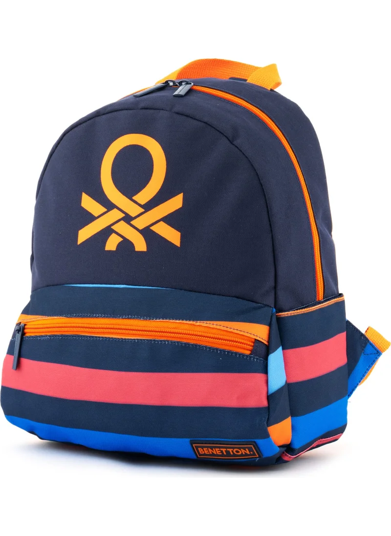 يونايتد كولورز أوف بينتيون Striped and Iconic Logo Printed Boy Kindergarten Bag