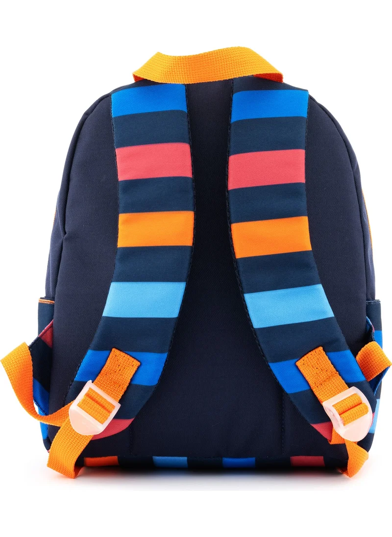 UNITED COLORS OF BENETTON Striped and Iconic Logo Printed Boy Kindergarten Bag