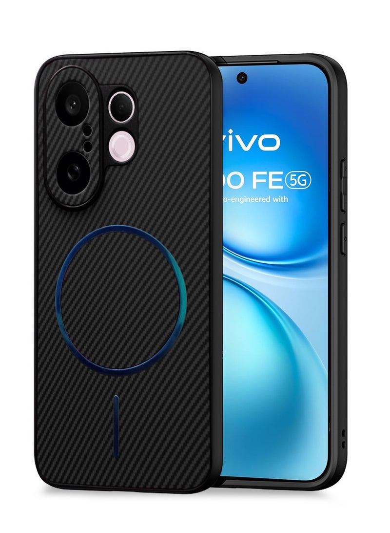 Wtech vivo X200 FE 5G 2025 Soft Silicone Carbon Fiber Magsafe Protective Back Case Cover (MCFPSN) - Black - Image 1