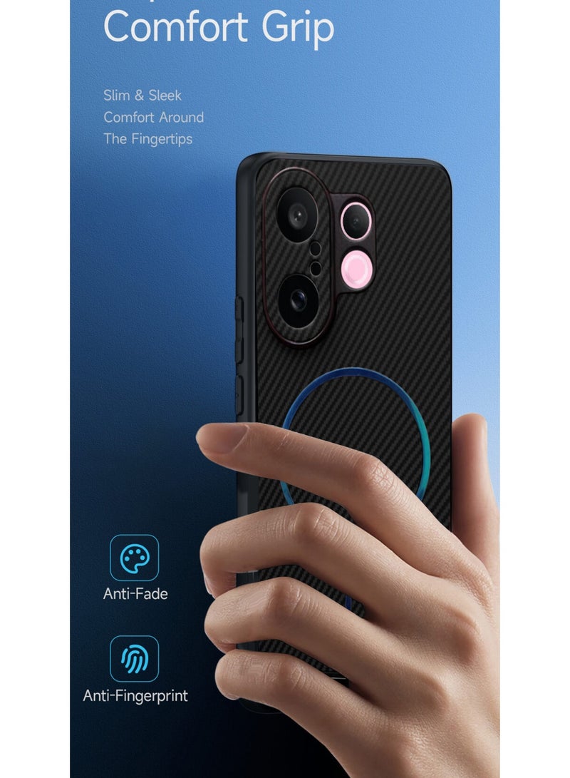 Wtech vivo X200 FE 5G 2025 Soft Silicone Carbon Fiber Magsafe Protective Back Case Cover (MCFPSN) - Black - Image 2