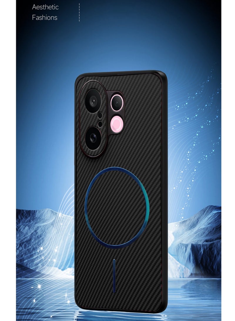 Wtech vivo X200 FE 5G 2025 Soft Silicone Carbon Fiber Magsafe Protective Back Case Cover (MCFPSN) - Black - Image 4