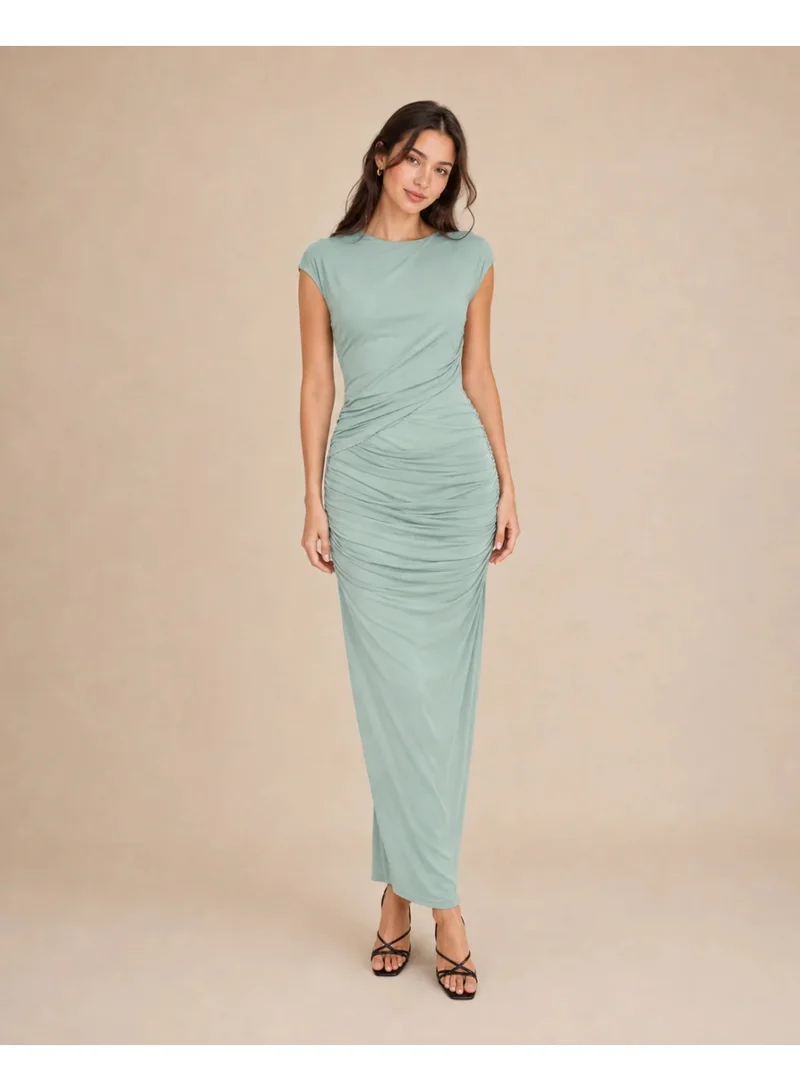 2Trendy Women's Sage Green Ruched Sheath Maxi Dress