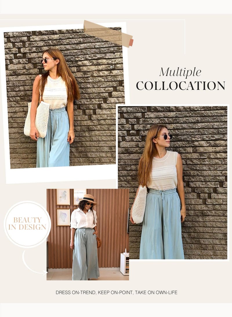 Dokotoo Fall Fashion Wide Leg Pants Women 2026 Summer Solid High Drawstring Waist Pants Jogging Jogger Beach Clothing Sport Office with Side Pockets Sea Green XL - Image 5