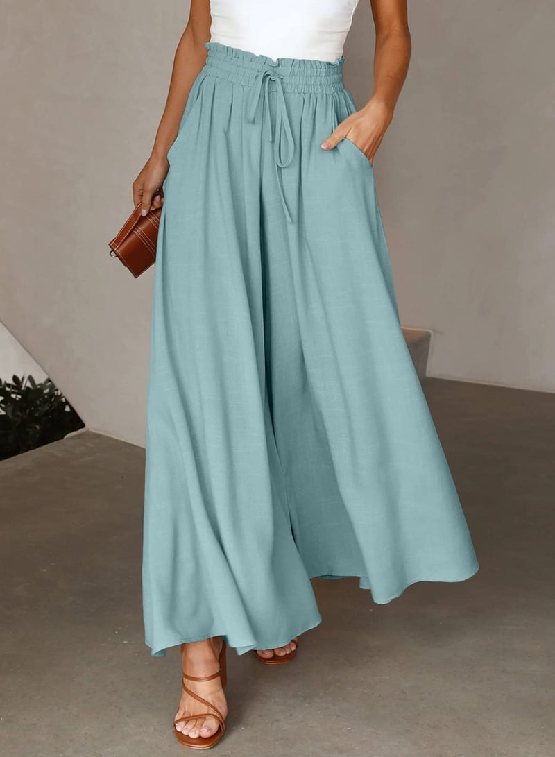 Dokotoo Fall Fashion Wide Leg Pants Women 2026 Summer Solid High Drawstring Waist Pants Jogging Jogger Beach Clothing Sport Office with Side Pockets Sea Green XL - Image 2