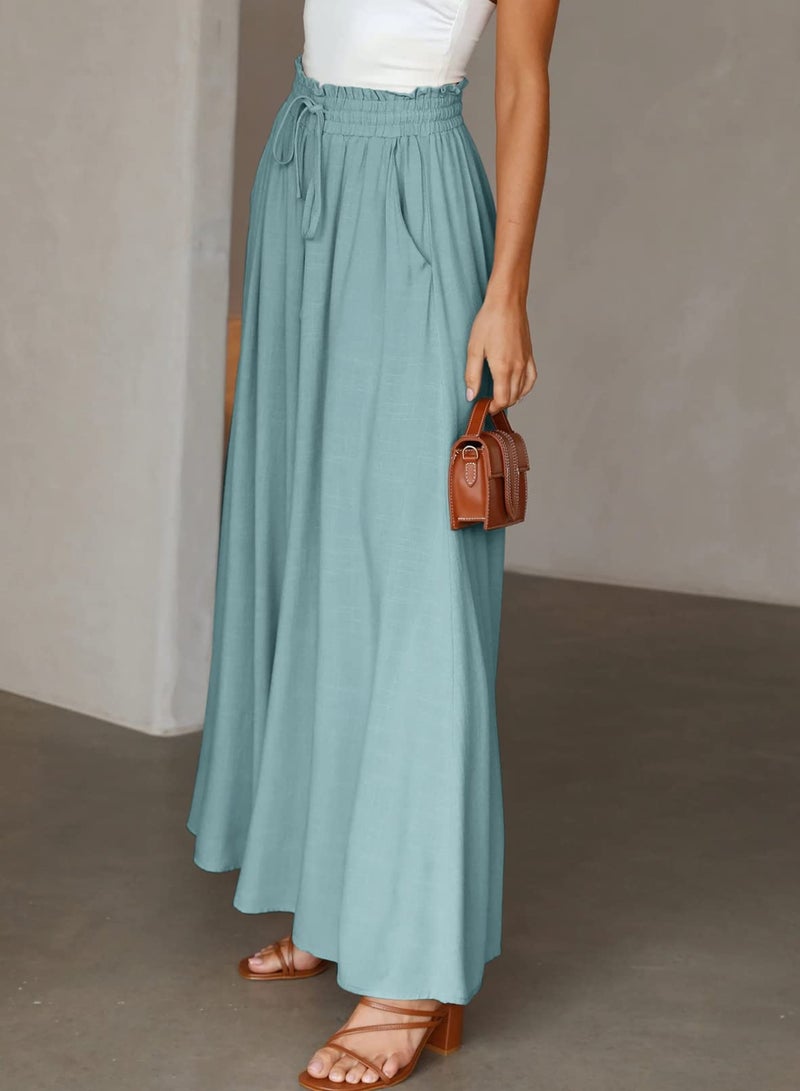 Dokotoo Fall Fashion Wide Leg Pants Women 2026 Summer Solid High Drawstring Waist Pants Jogging Jogger Beach Clothing Sport Office with Side Pockets Sea Green XL - Image 3
