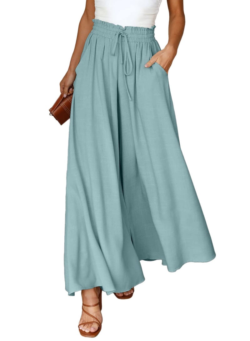 Dokotoo Fall Fashion Wide Leg Pants Women 2026 Summer Solid High Drawstring Waist Pants Jogging Jogger Beach Clothing Sport Office with Side Pockets Sea Green XL - Image 1