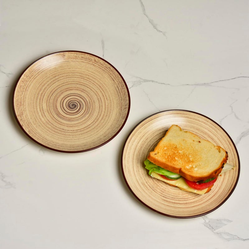 StyleMyWay Hand Glazed Earthy Swirl Ceramic Quarter Plates (7 inches, Set of 2, Brown) | Dishwasher Safe Small Side Plates | Microwave Safe Snack Plates for Party - Image 1