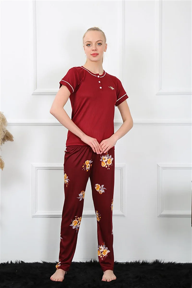 Akbeniz Women's Claret Red Short Sleeve Pajamas Set 20388