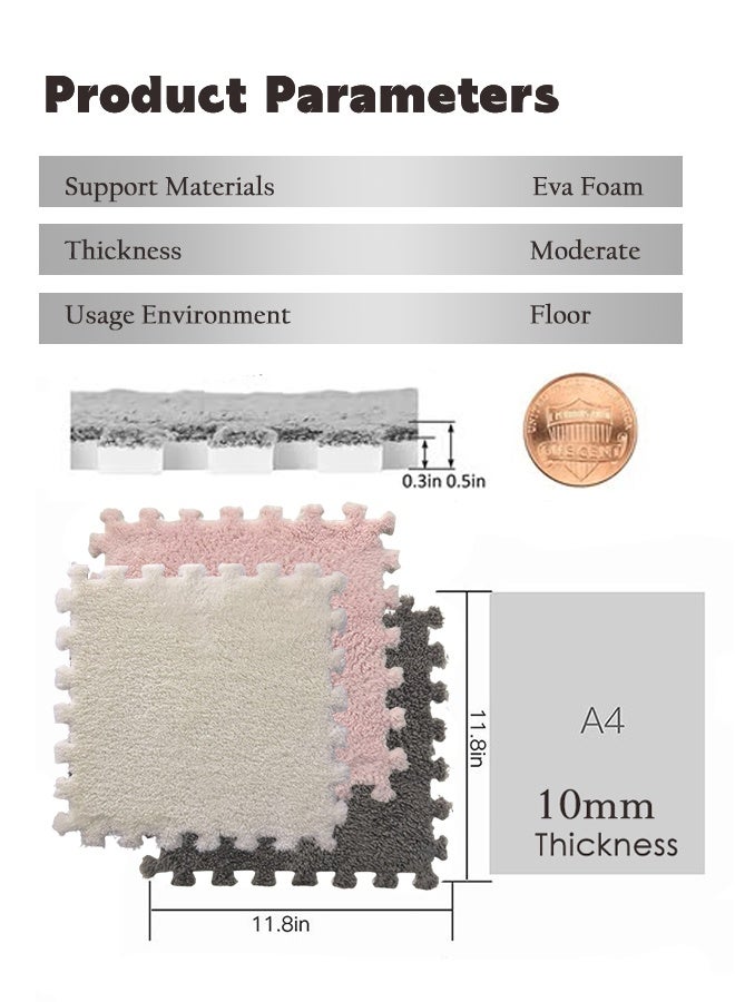 Reelyo 18 Pcs Interlocking Foam Mats Fluffy Carpet Tiles Plush Area Rug Interlocking Floor Tiles Soft Baby Playmat Puzzle Floor Mat - Image 3