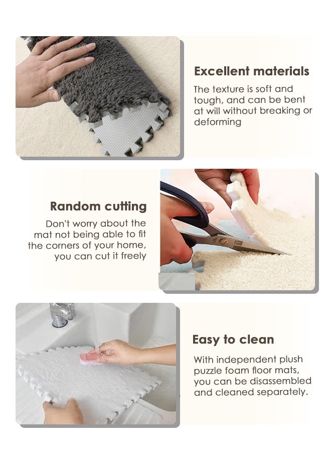 Reelyo 18 Pcs Interlocking Foam Mats Fluffy Carpet Tiles Plush Area Rug Interlocking Floor Tiles Soft Baby Playmat Puzzle Floor Mat - Image 2