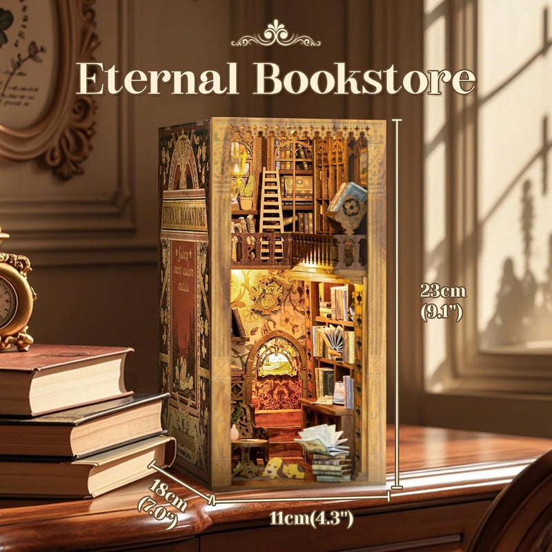 CUTEBEE DIY Book Nook Kit, DIY Dollhouse Booknook Bookshelf Insert Decor Alley, Bookends Model Build-Creativity Kit with LED Light (Eternal Bookstore) - Image 2