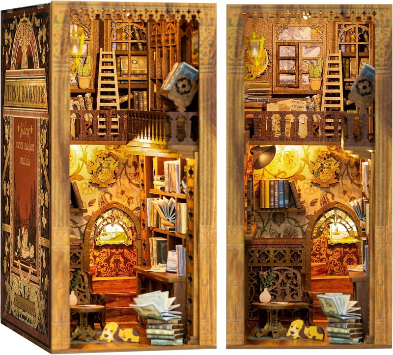 CUTEBEE DIY Book Nook Kit, DIY Dollhouse Booknook Bookshelf Insert Decor Alley, Bookends Model Build-Creativity Kit with LED Light (Eternal Bookstore) - Image 1