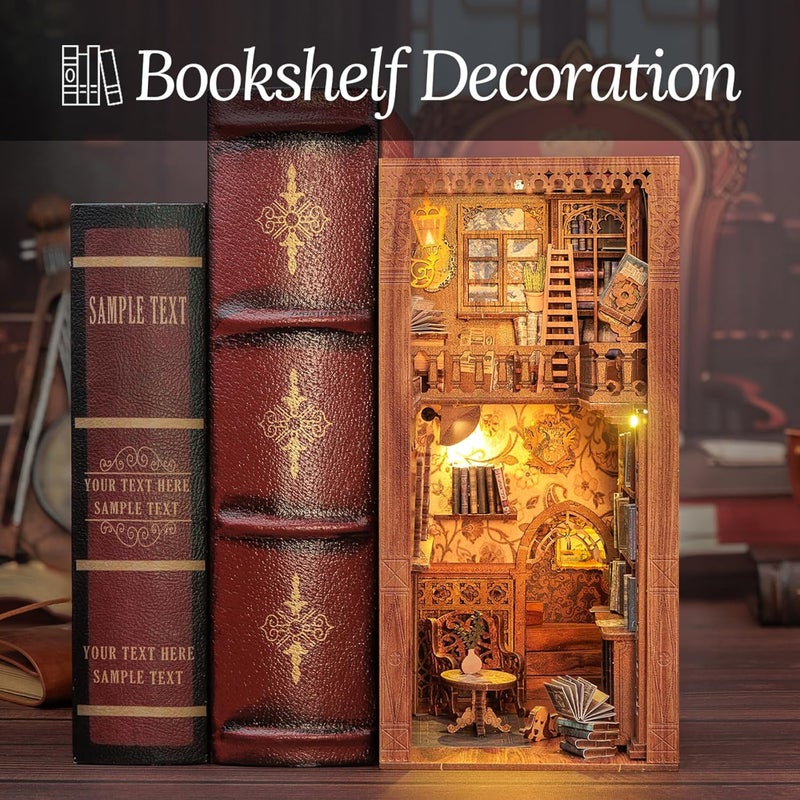 CUTEBEE DIY Book Nook Kit, DIY Dollhouse Booknook Bookshelf Insert Decor Alley, Bookends Model Build-Creativity Kit with LED Light (Eternal Bookstore) - Image 4