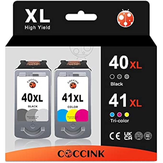 PG-40 XL CL-41 XL FOR CANON 40 41 REMANUFACTURED PRINTER CARTRIDGES REPLACEMENT FOR PIXMA MP150 MP160 MP470 MX300 IP1200 IP1600 IP1800 IP1900 IP2200 IP2500 IP2500 IP2600 PRINTER (1 BLACK, 1 - Image 1