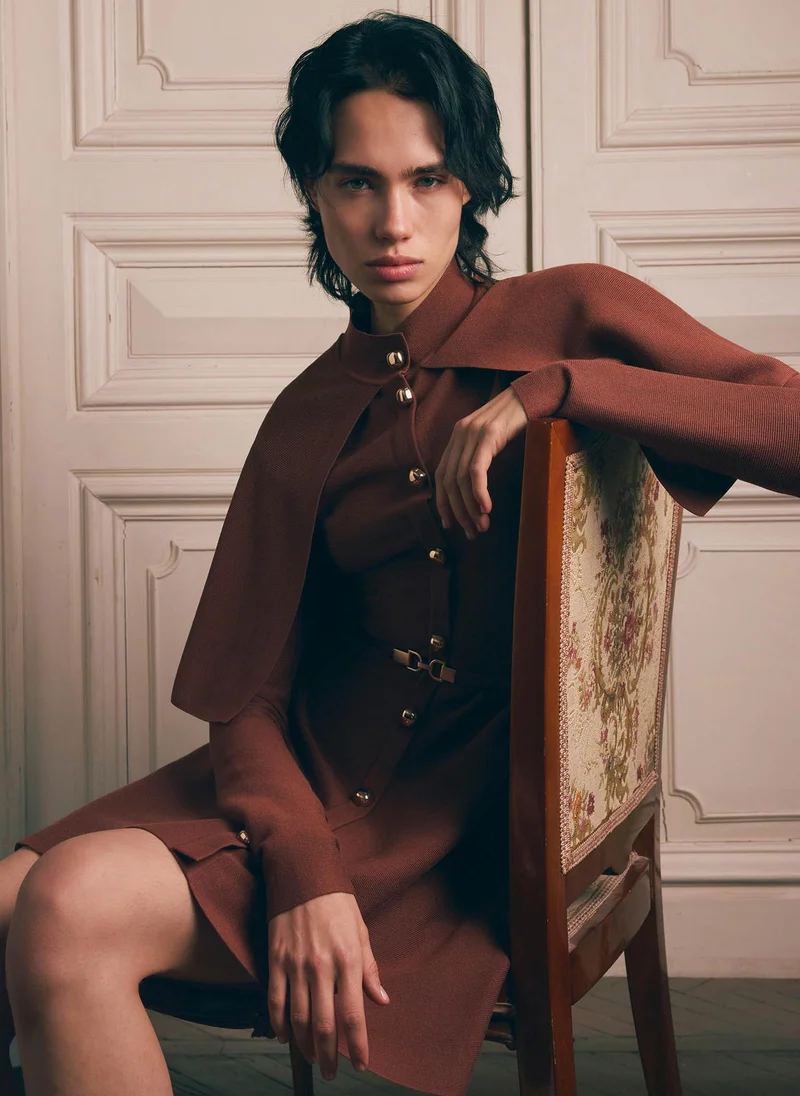 Lichi  Mini dress with a cape and matching belt for Women | Best Price UAE