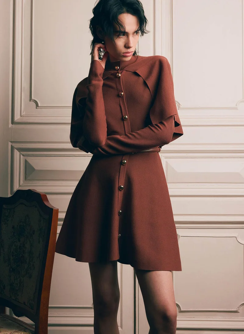 Lichi  Mini dress with a cape and matching belt for Women | Best Price UAE