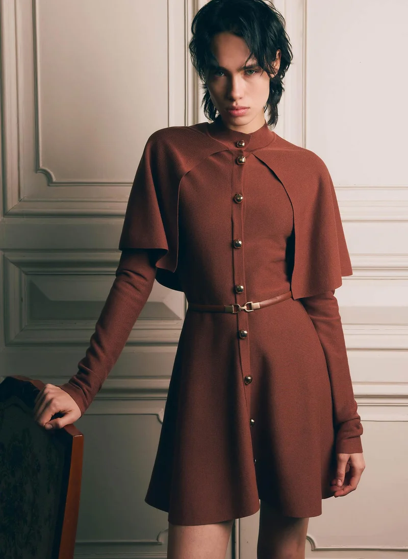 Lichi Mini dress with a cape and matching belt