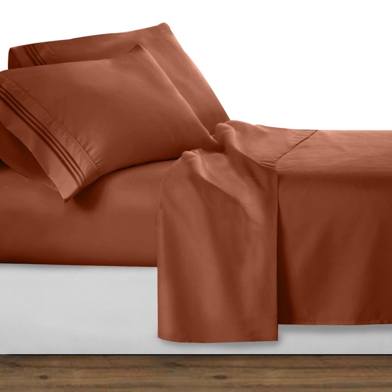 Clara Clark Bed Sheets  Premier 1800 Series 4 Piece Bed Sheet Set  Deep Pocket  Wrinkle  Fade  Stain Resistant  Luxury Soft Bedding Sheets & Pillowcases  Twin  Burnt Sienna - Image 1