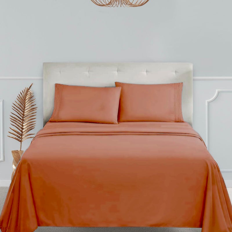 Clara Clark Bed Sheets  Premier 1800 Series 4 Piece Bed Sheet Set  Deep Pocket  Wrinkle  Fade  Stain Resistant  Luxury Soft Bedding Sheets & Pillowcases  Twin  Burnt Sienna - Image 2