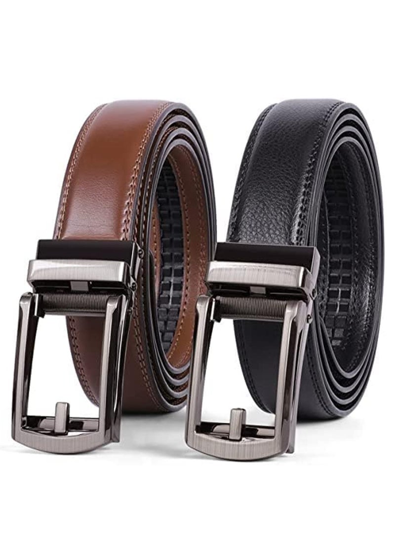 2 Pack Belt Men, 3cm Leather Ratchet Dress Belt for Men Dress Pants Oxfords, Perfect Fit Waist Size 60-120 cm with Automatic Buckle - Image 1