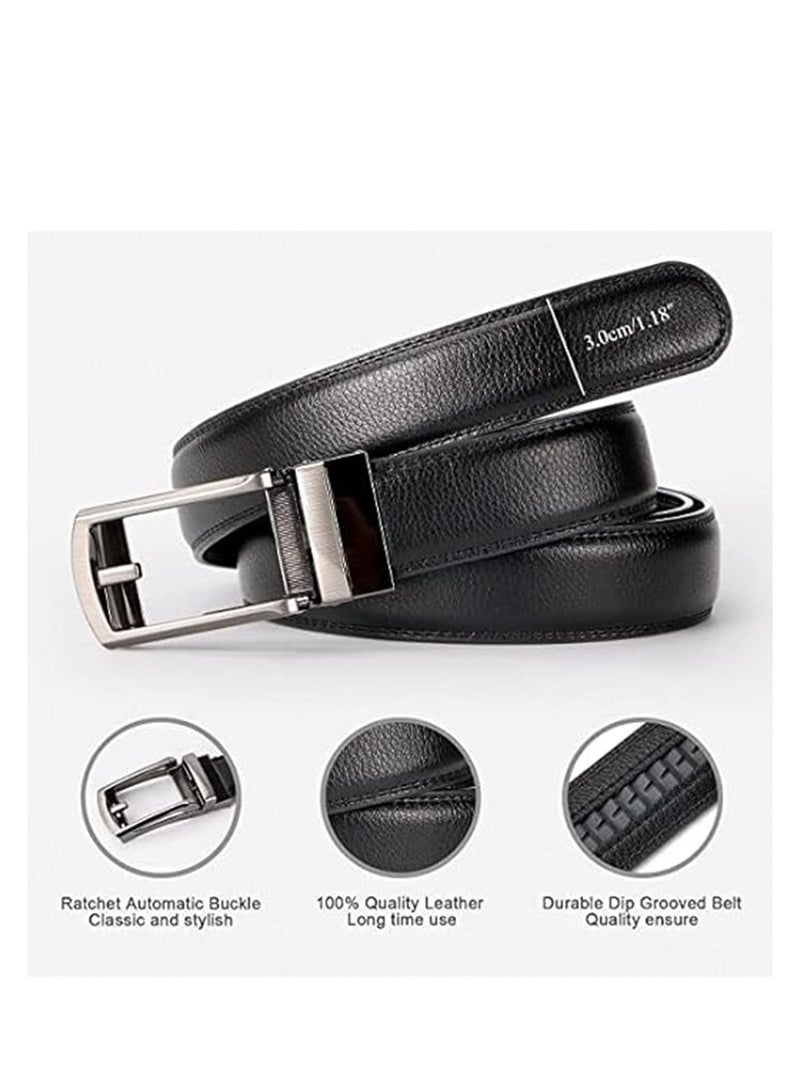 2 Pack Belt Men, 3cm Leather Ratchet Dress Belt for Men Dress Pants Oxfords, Perfect Fit Waist Size 60-120 cm with Automatic Buckle - Image 3