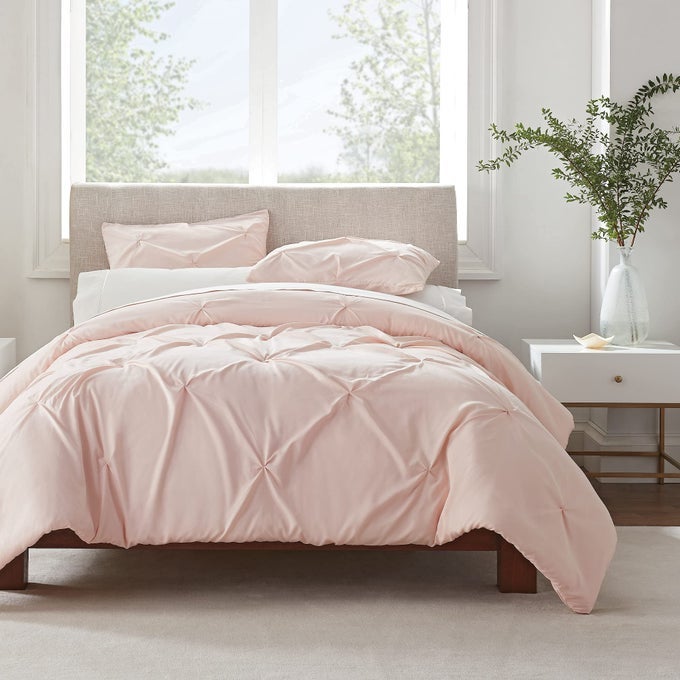 SIMPLY CLEAN ULTRA SOFT 3 PIECE HYPOALLERGENIC STAIN RESISTANT PLEATED DUVET COVER SET FULLQUEEN BLUSH