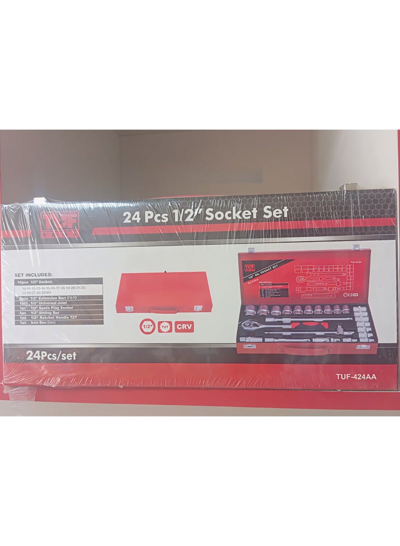 1/2" Drive Socket Set–24PCS Metric & SAE Socket Kit with Ratchet Wrench Chrome Vanadium Steel - Image 2