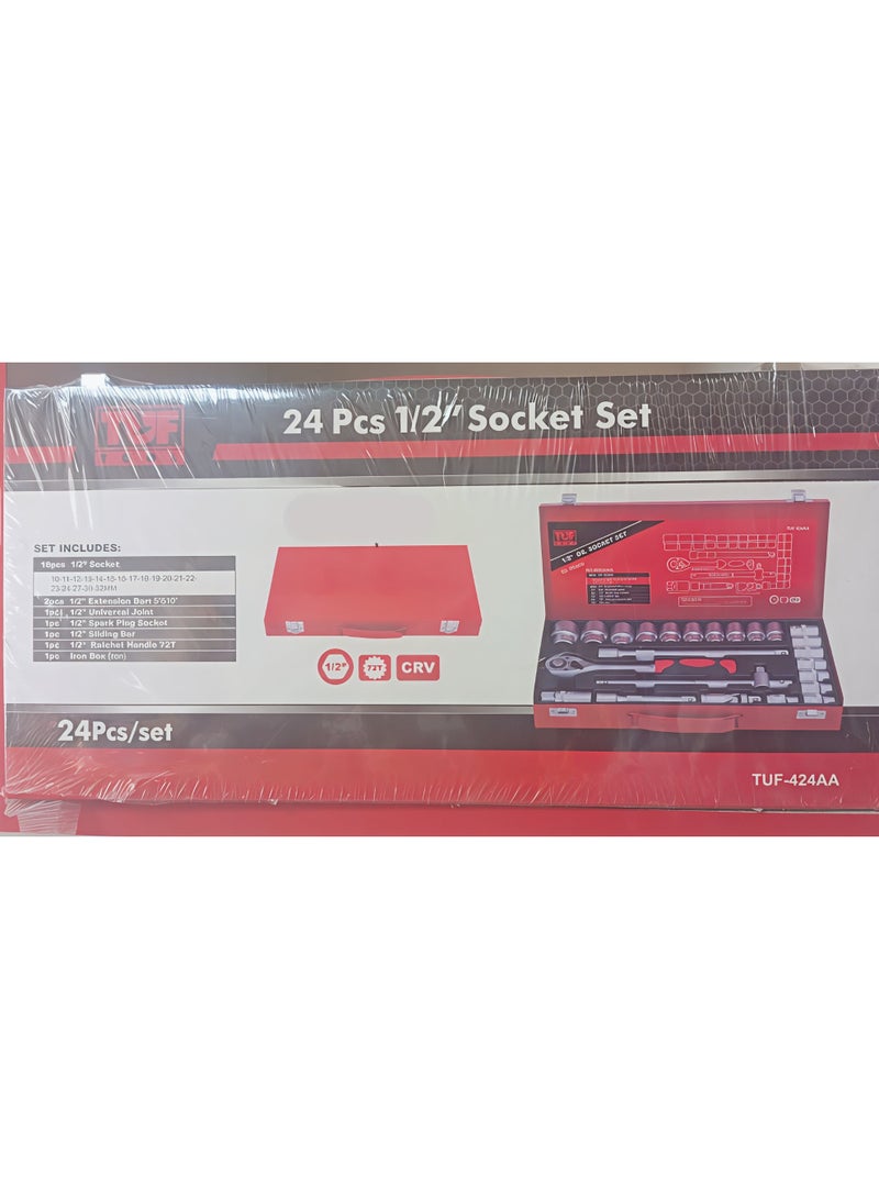 1/2" Drive Socket Set–24PCS Metric & SAE Socket Kit with Ratchet Wrench Chrome Vanadium Steel - Image 1