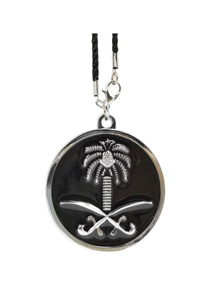 سعودي المملكة العربية السعودية الوطنية شعار شعار سيارة مرآة معلقة قلادة صغيرة سلسلة زخرفة معدنية مع شعار المملكة العربية السعودية قلادة 1 قطعة - Image 3