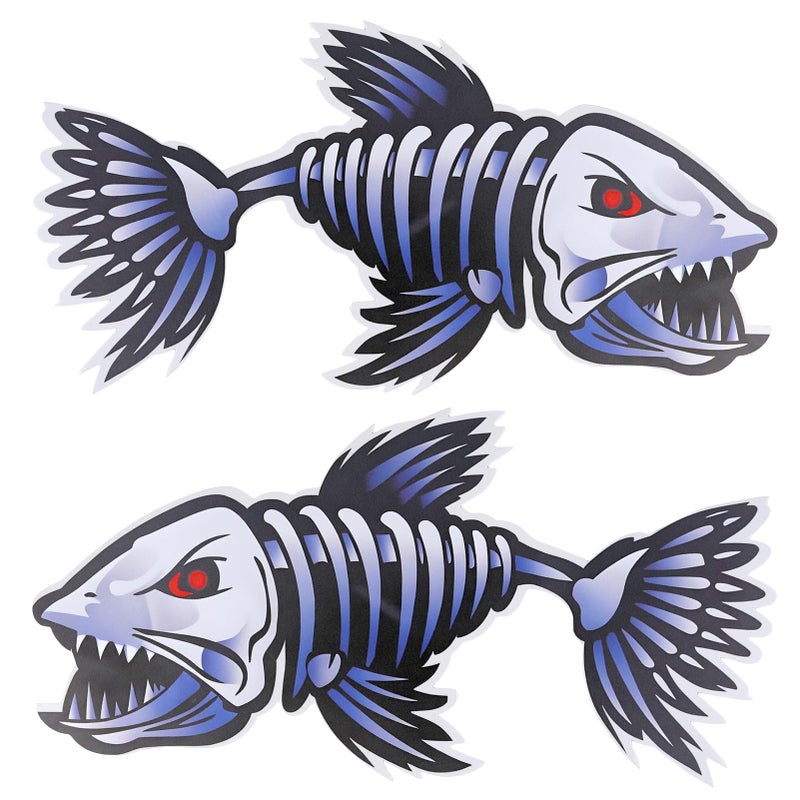 2Pcs Fish Skeleton Decals 12 x 6 Waterproof Vinyl Fish Bone Sticker for Kayak Fishing Boat Car Truck Canoe Pontoon