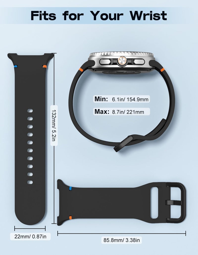 MoKo Sport Band for Samsung Galaxy Watch 8 Band 40mm 44mm/Galaxy Watch 8 Classic 46mm, Soft Silicone Replacement Strap for Men Women, M/L, Black - Image 5