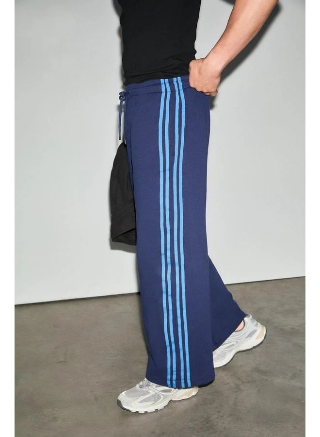 GRIMELANGE BEZIERS Men's Organic Cotton Contrast Piped Regular Fit Navy Sweatpants.