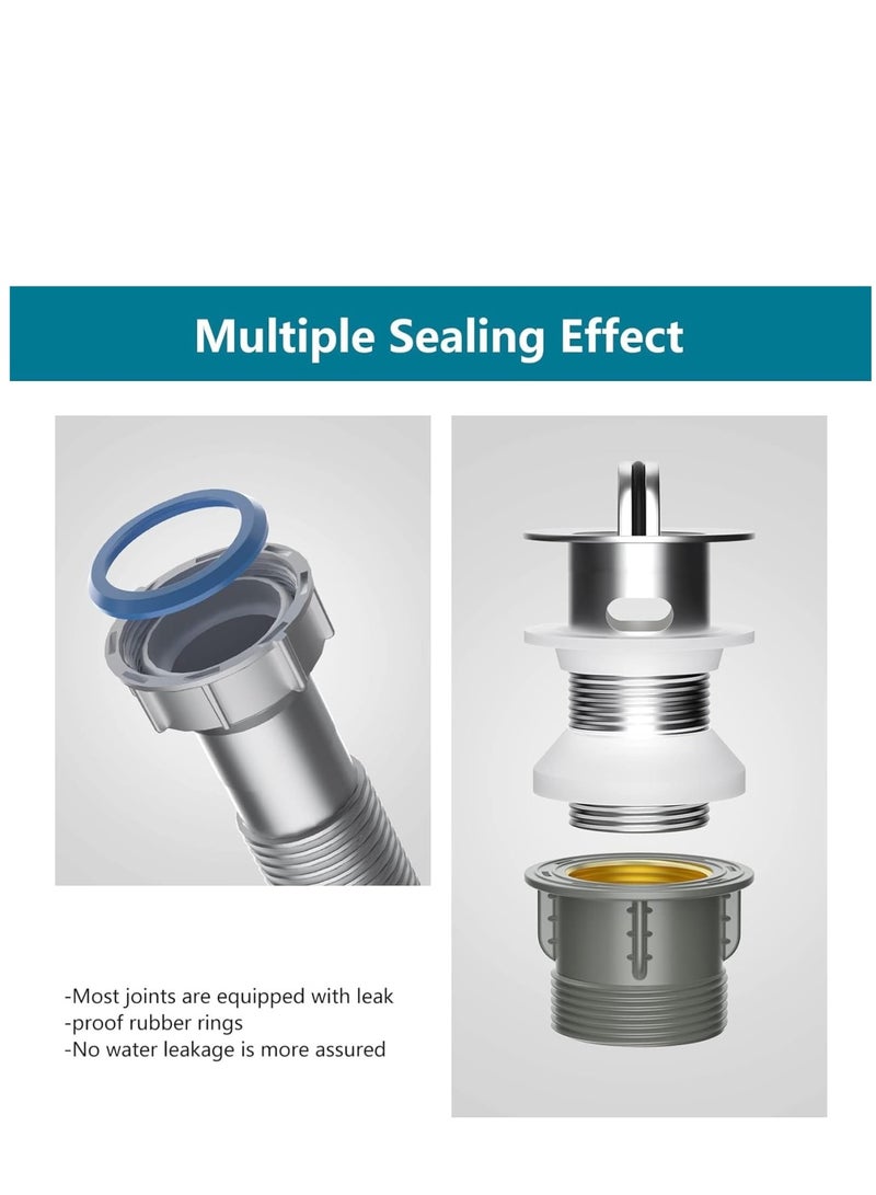 Zikra طقم تصريف حوض الحمام مع مجموعة سدادة تصريف حوض قابلة للفتح، مصيدة P مرنة وقابلة للتوسيع، أنبوب تصريف حوض P مرن وقابل للتوسيع - Image 4