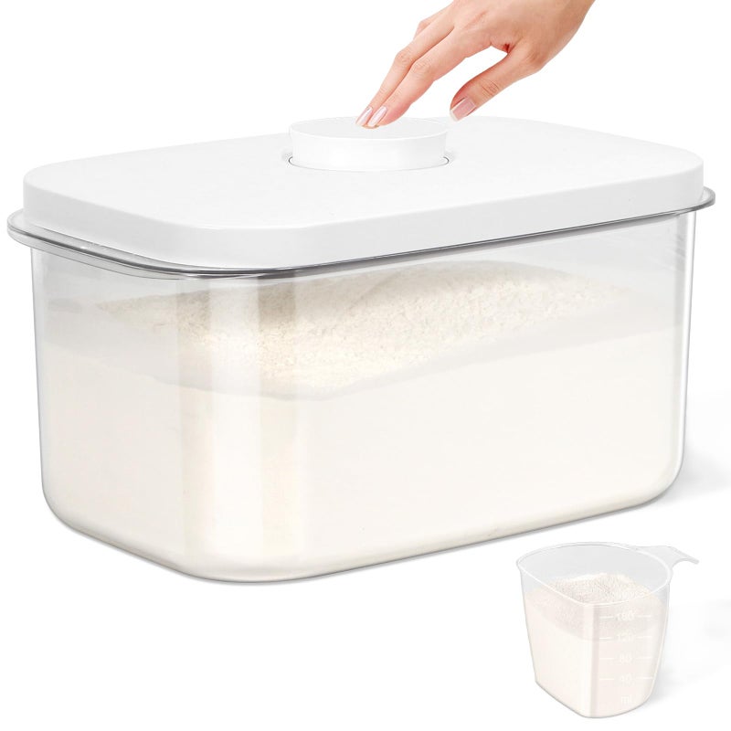 TBMAXS Airtight Flour Container 6.34 QT, Clear PET Plastic Food Storage Container Bin with Pop Up Lids For Rice Flour Sugar, Dry Food Holder for Kitchen Pantry Organization and Storage - Image 1