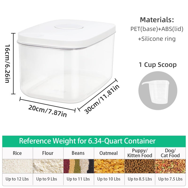 TBMAXS Airtight Flour Container 6.34 QT, Clear PET Plastic Food Storage Container Bin with Pop Up Lids For Rice Flour Sugar, Dry Food Holder for Kitchen Pantry Organization and Storage - Image 5