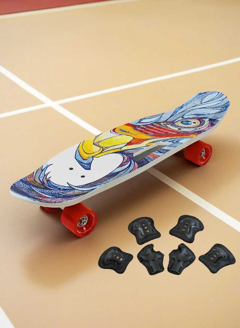 إيزي فيتشور لوح تزلج كامل للأطفال من EASY FUTURE - لوح قصير Penny Board Cruiser للشباب من سن 6 إلى 12 عامًا، والمراهقين والمبتدئين الذين يتعلمون التزلج، بما في ذلك مجموعة معدات الحماية - Image 1