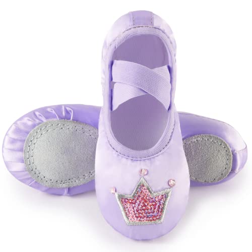 TRIPLE DEER Ballet Shoes for Girls, Satin Dance Practice Slippers Split Soft Leather Flat Sole Yoga Gymnastics Shoes (Toddler/Little/Big Kid) Purple - Image 1